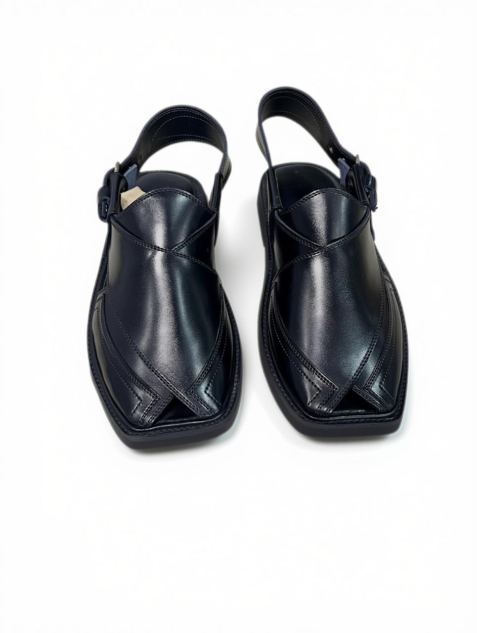 Black Medium Sole Takidar Peshawari Chappal