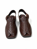 Chocolate Brown Woven Medium Sole Takidar Peshawari Chappal