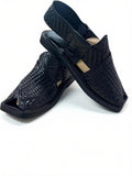 Black Woven Medium Sole Takidar Peshawari Chappal