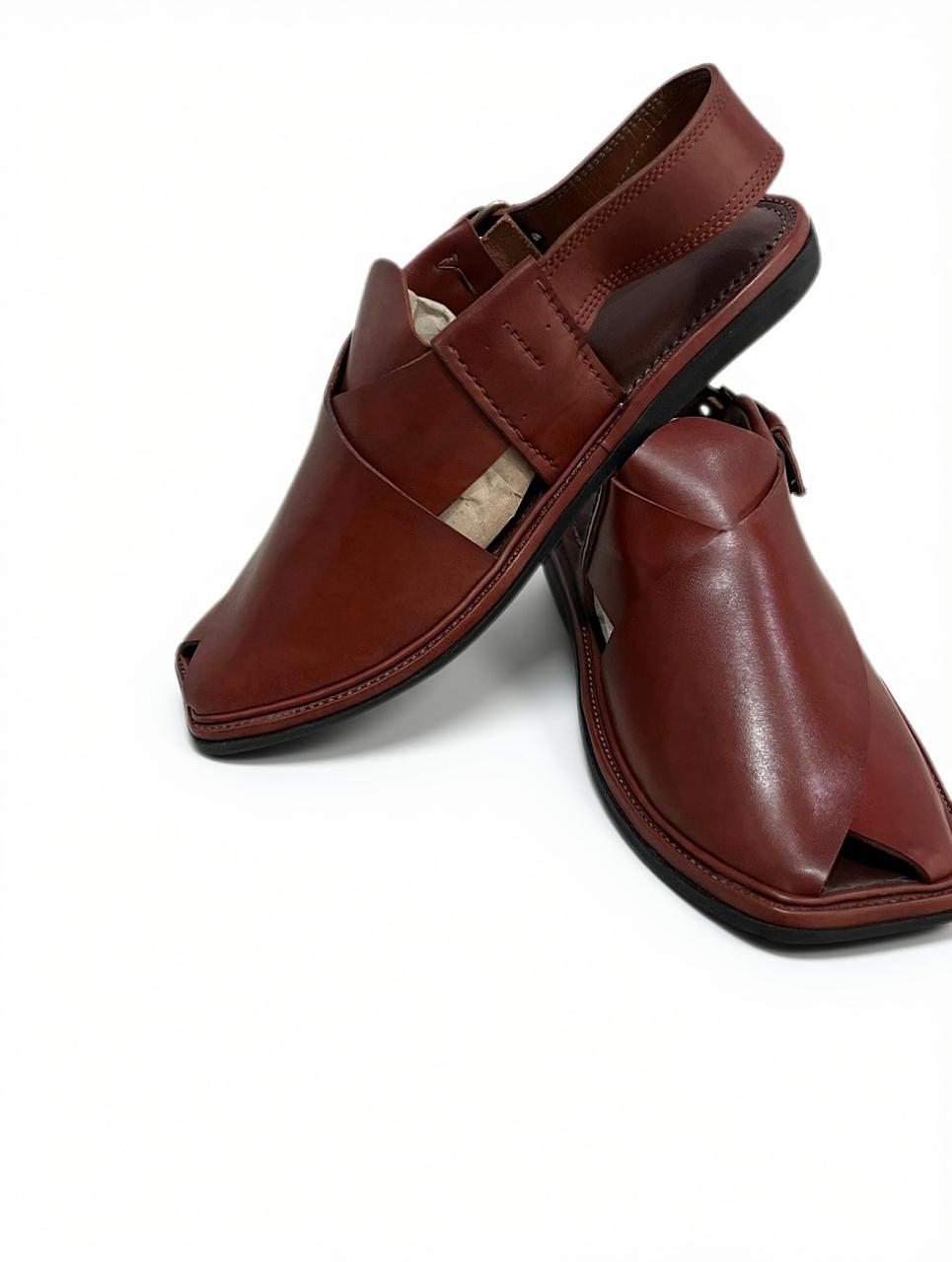 Burgundy Gol T Peshawari Chappal