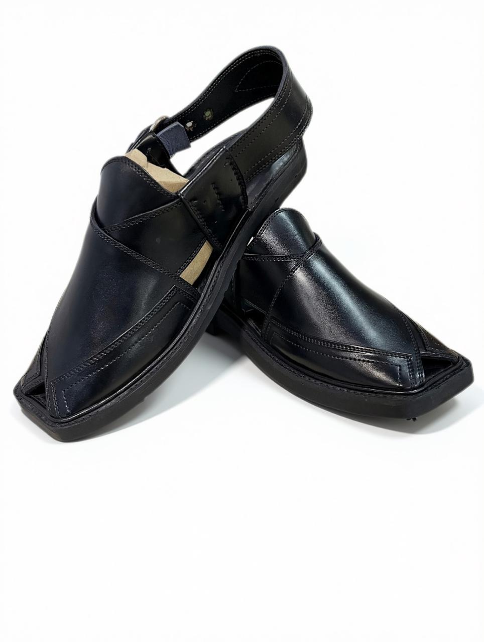 Black Medium Sole Takidar Peshawari Chappal