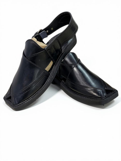 Black Medium Sole Takidar Peshawari Chappal