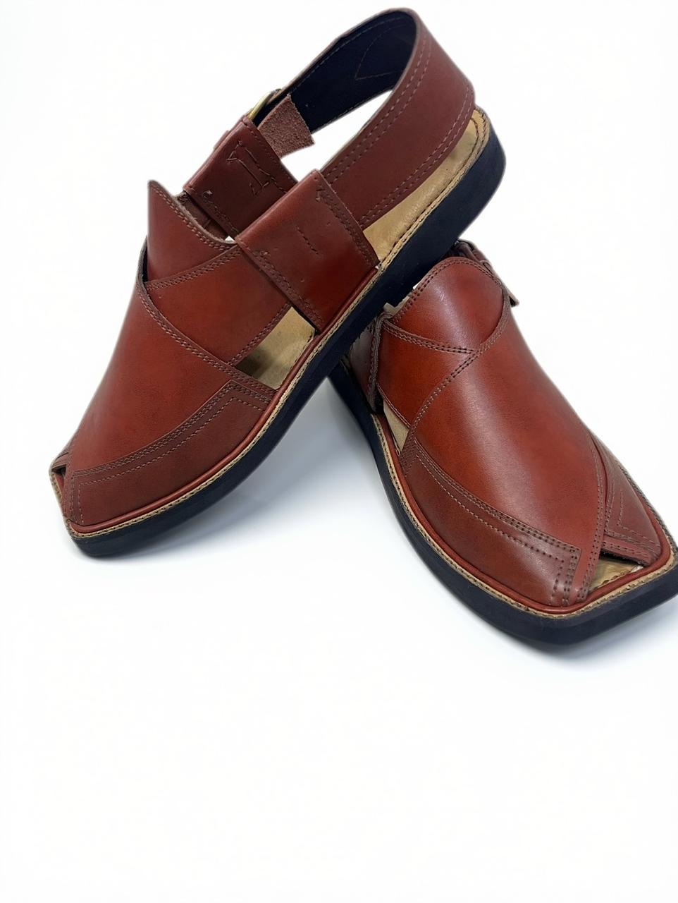 Reddish Brown Medium Sole Takidar Peshawari Chappal